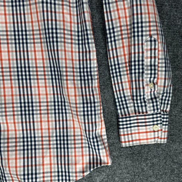 Banana Republic Shirt Mens Large Grant Fit Non Iron Orange Blue Cotton Plaid - Picture 4 of 9